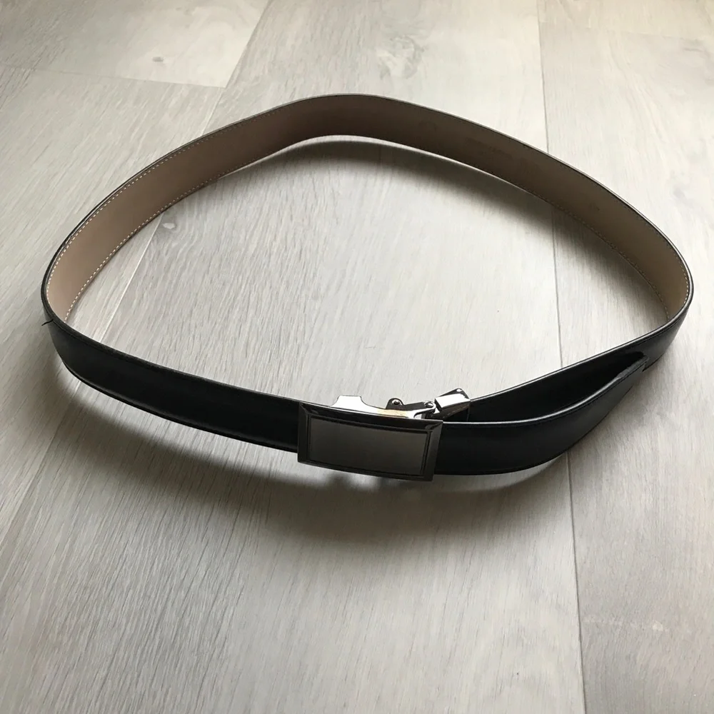 ITALIAN MADE MENS BLACK LEATHER BELT 46” DRESSY RATCHET